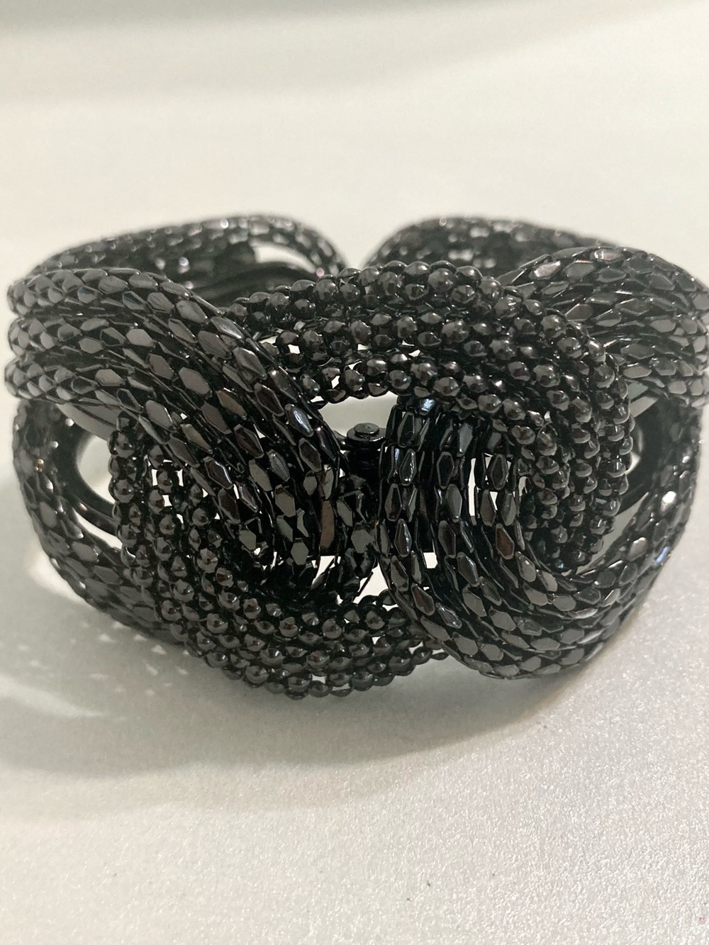 Black gunmetal Beaded Knot Statement preloved cuff Bracelet goth emo jewelry